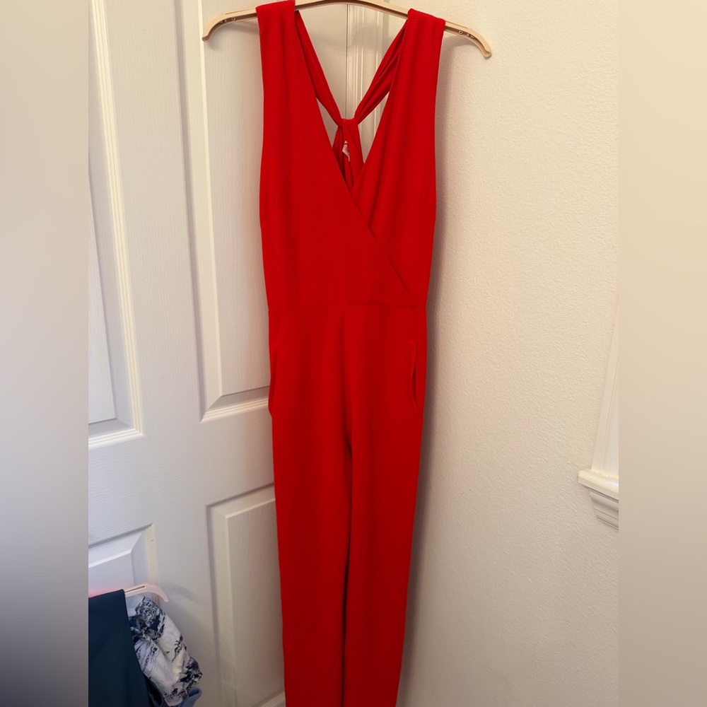 Tory Burch Red Sleeveless V-Neck Jumpsuit